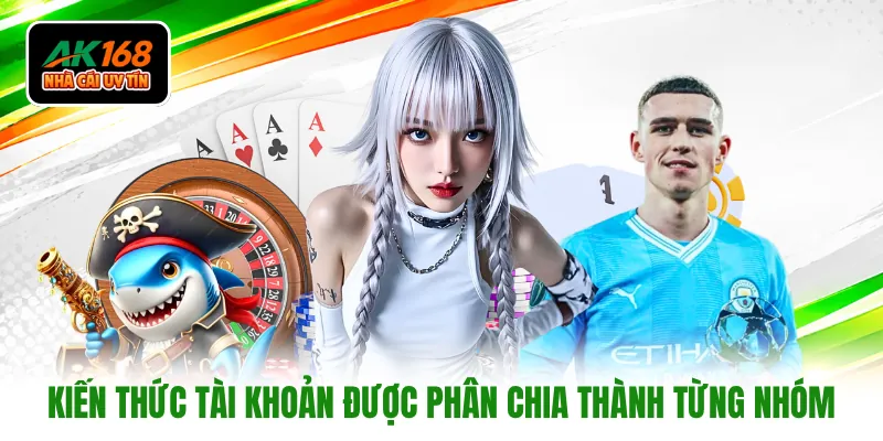 Kiến thức tài khoản được phân chia thành từng nhóm
